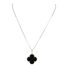 Pre-owned Van Cleef & Arpels Magic Alhambra Long Necklace 1 Motif Onyx 18K White Gold Hardware