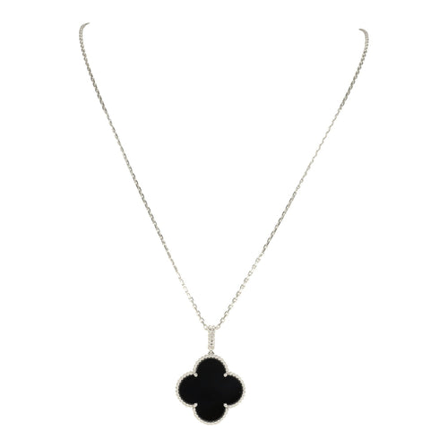 Pre-owned Van Cleef & Arpels Magic Alhambra Long Necklace 1 Motif Onyx 18K White Gold Hardware