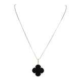 Pre-owned Van Cleef & Arpels Magic Alhambra Long Necklace 1 Motif Onyx 18K White Gold Hardware