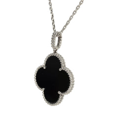 Pre-owned Van Cleef & Arpels Magic Alhambra Long Necklace 1 Motif Onyx 18K White Gold Hardware