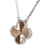 Pre-owned Van Cleef & Arpels 2024 Holiday Vintage Alhambra Pendant Necklace Rose Gold Guilloche 18K White Gold & Diamonds