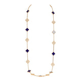Van Cleef & Arpels "Vendome" Vintage Alhambra 20 Motif Long Necklace Blue Sevres Porcelain 18K Yellow Gold Hardware & Diamonds