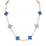 Van Cleef & Arpels Vintage Alhambra 10 Motif Necklace Blue Agate 18K Yellow Gold Hardware