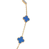 Van Cleef & Arpels Vintage Alhambra 10 Motif Necklace Blue Agate 18K Yellow Gold Hardware
