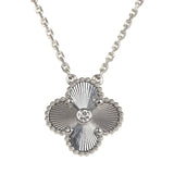Pre-owned Van Cleef & Arpels 2020 Holiday Vintage Alhambra Pendant Necklace 18K White Gold Guilloche & Diamonds