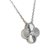 Pre-owned Van Cleef & Arpels 2020 Holiday Vintage Alhambra Pendant Necklace 18K White Gold Guilloche & Diamonds