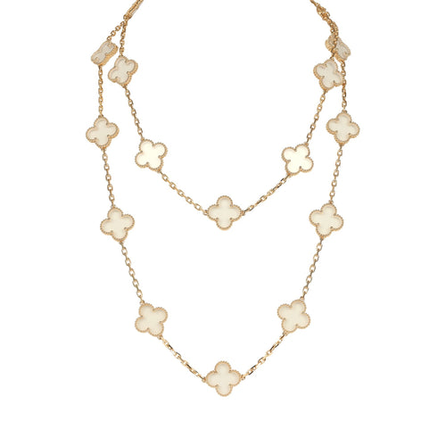 Van Cleef & Arpels Vintage Alhambra Clear Rock Candy Crystal 20 Motif Necklace 18K Yellow Gold