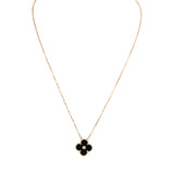 Van Cleef & Arpels 2016 Holiday Vintage Alhambra Pendant Necklace Onyx 18K Rose Gold Hardware & Diamonds