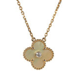 Van Cleef & Arpels 2018 Holiday Vintage Alhambra Pendant Necklace Yellow Mother Of Pearl 18K Yellow Gold Hardware & Diamonds