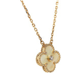 Van Cleef & Arpels 2018 Holiday Vintage Alhambra Pendant Necklace Yellow Mother Of Pearl 18K Yellow Gold Hardware & Diamonds