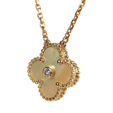 Van Cleef & Arpels 2018 Holiday Vintage Alhambra Pendant Necklace Yellow Mother Of Pearl 18K Yellow Gold Hardware & Diamonds