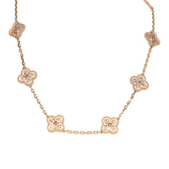Van Cleef & Arpels Vintage Alhambra 10 Motif Necklace 18K Hammered Rose Gold Hardware