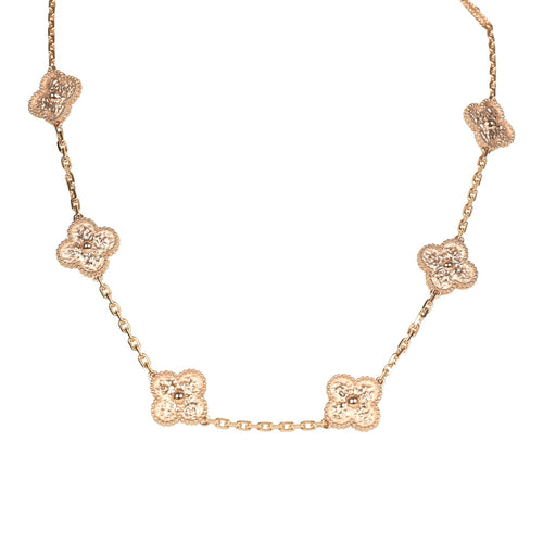 Van Cleef & Arpels Vintage Alhambra 10 Motif Necklace 18K Rose Gold Hardware
