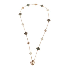 Van Cleef & Arpels Magic Alhambra Transformable 15 Motif Necklace White and Grey MOP 18K Rose Gold Guilloche