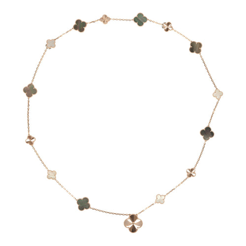 Van Cleef & Arpels Magic Alhambra Transformable 15 Motif Necklace White and Grey MOP 18K Rose Gold Guilloche
