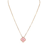 Pre-owned Van Cleef & Arpels 2015 Holiday Vintage Alhambra Pendant Necklace Light Pink Porcelain & Diamonds 18K Rose Gold Hardware