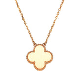 Pre-owned Van Cleef & Arpels 2015 Holiday Vintage Alhambra Pendant Necklace Light Pink Porcelain & Diamonds 18K Rose Gold Hardware