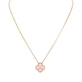 Pre-owned Van Cleef & Arpels 2015 Holiday Vintage Alhambra Pendant Necklace Light Pink Porcelain & Diamonds 18K Rose Gold Hardware