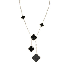 Van Cleef & Arpels Magic Alhambra 6 Motif Necklace Onyx 18K White Gold Hardware