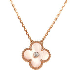 Van Cleef & Arpels 2025 Holiday Vintage Alhambra Pendant Necklace Pink Mother Of Pearl 18K Rose Gold & Diamonds - Thumbnail View 2