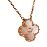 Van Cleef & Arpels 2025 Holiday Vintage Alhambra Pendant Necklace Pink Mother Of Pearl 18K Rose Gold & Diamonds - Thumbnail View 3