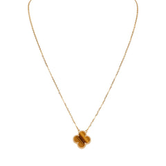 Van Cleef & Arpels Vintage Alhambra Pendant Necklace Tiger Eye 18K Yellow Gold