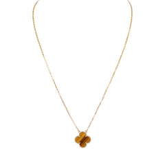 Van Cleef & Arpels Vintage Alhambra Pendant Necklace Tiger Eye 18K Yellow Gold