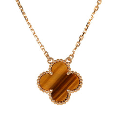 Van Cleef & Arpels Vintage Alhambra Pendant Necklace Tiger Eye 18K Yellow Gold