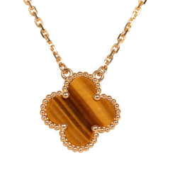 Van Cleef & Arpels Vintage Alhambra Pendant Necklace Tiger Eye 18K Yellow Gold