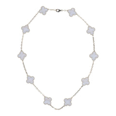 Van Cleef & Arpels Vintage Alhambra 10 Motif Necklace Chalcedony 18K White Gold
