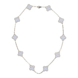Van Cleef & Arpels Vintage Alhambra 10 Motif Necklace Chalcedony 18K White Gold - Thumbnail View 1