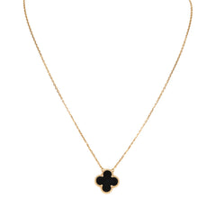 Pre-owned Van Cleef & Arpels Vintage Alhambra Pendant Necklace Onyx 18K Yellow Gold