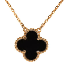 Pre-owned Van Cleef & Arpels Vintage Alhambra Pendant Necklace Onyx 18K Yellow Gold