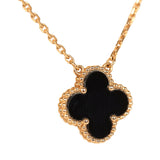 Pre-owned Van Cleef & Arpels Vintage Alhambra Pendant Necklace Onyx 18K Yellow Gold - Thumbnail View 3