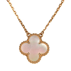 Pre-owned Van Cleef & Arpels Vintage Alhambra Pendant Necklace White Mother of Pearl 18K Yellow Gold