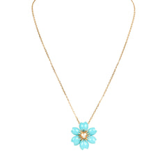 Van Cleef & Arpels Rose de Noel Mini Pendant Necklace Turquoise 18K Yellow Gold and Diamonds