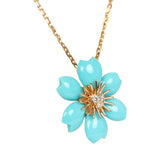 Van Cleef & Arpels Rose de Noel Mini Pendant Necklace Turquoise 18K Yellow Gold and Diamonds - Thumbnail View 3