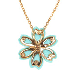 Van Cleef & Arpels Rose de Noel Mini Pendant Necklace Turquoise 18K Yellow Gold and Diamonds - Thumbnail View 4