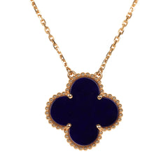 Van Cleef & Arpels "Vendome" Magic Alhambra Pendant Necklace Blue Sevres Porcelain 18K Yellow Gold