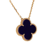 Van Cleef & Arpels "Vendome" Magic Alhambra Pendant Necklace Blue Sevres Porcelain 18K Yellow Gold - Thumbnail View 3