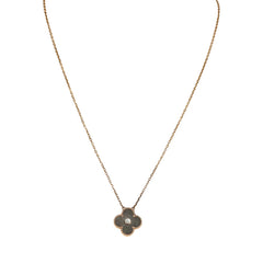 Pre-owned Van Cleef & Arpels 2014 Holiday Vintage Alhambra Pendant Necklace Grey Mother of Pearl 18K Rose Gold and Diamond