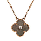 Pre-owned Van Cleef & Arpels 2014 Holiday Vintage Alhambra Pendant Necklace Grey Mother of Pearl 18K Rose Gold and Diamond - Thumbnail View 2