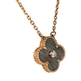 Pre-owned Van Cleef & Arpels 2014 Holiday Vintage Alhambra Pendant Necklace Grey Mother of Pearl 18K Rose Gold and Diamond - Thumbnail View 3