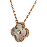 Pre-owned Van Cleef & Arpels 2014 Holiday Vintage Alhambra Pendant Necklace Grey Mother of Pearl 18K Rose Gold and Diamond - Thumbnail View 5