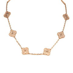 Van Cleef & Arpels Vintage Alhambra 10 Motif Necklace 18K Hammered Rose Gold