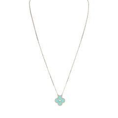 Pre-owned Van Cleef & Arpels 2022 Holiday Vintage Alhambra Pendant Necklace Light Green Celadon Sevres Porcelain & Diamonds White Gold