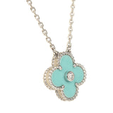 Pre-owned Van Cleef & Arpels 2022 Holiday Vintage Alhambra Pendant Necklace Light Green Celadon Sevres Porcelain & Diamonds White Gold - Thumbnail View 3