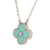 Pre-owned Van Cleef & Arpels 2022 Holiday Vintage Alhambra Pendant Necklace Light Green Celadon Sevres Porcelain & Diamonds White Gold - Thumbnail View 5
