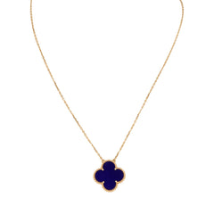 Van Cleef & Arpels "Vendome" Magic Alhambra Pendant Necklace Blue Sevres Porcelain 18K Yellow Gold