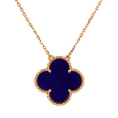 Van Cleef & Arpels "Vendome" Magic Alhambra Pendant Necklace Blue Sevres Porcelain 18K Yellow Gold